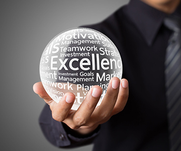 Businessman hand showing word excellence in crystal ball